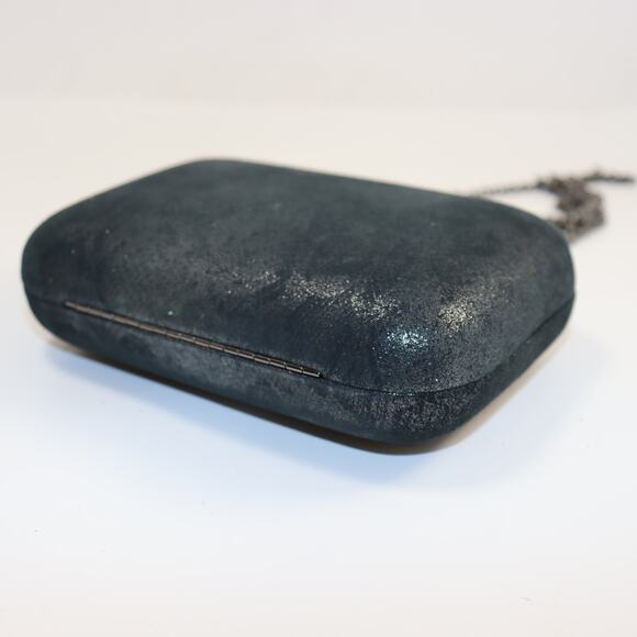 Kotur Metallic Gray Snakeskin Hardcase Clutch with Chain Strap - Picture 3 of 6